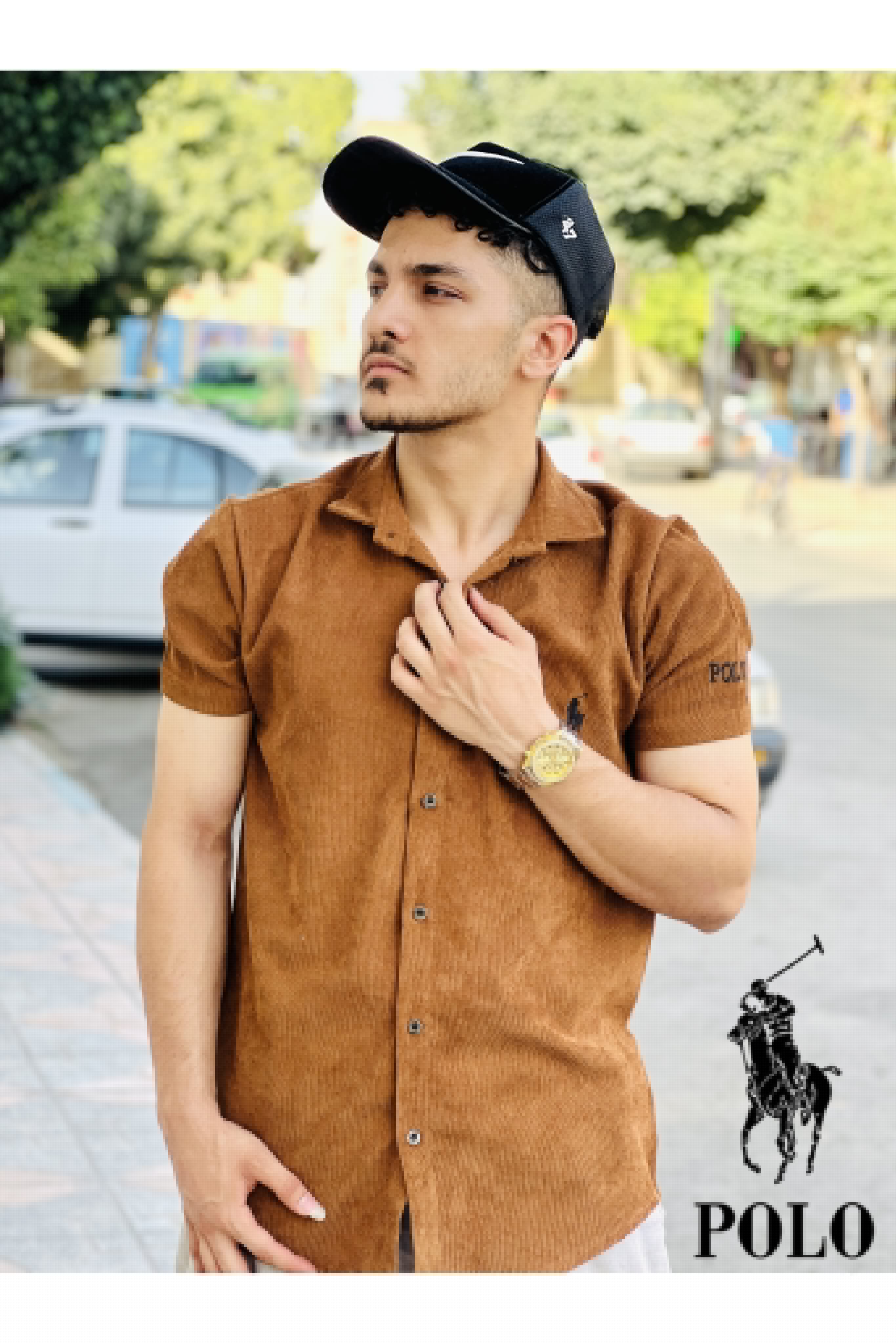 پیراهن. آستین کوتاه کبریتی مردانه قهوه ای