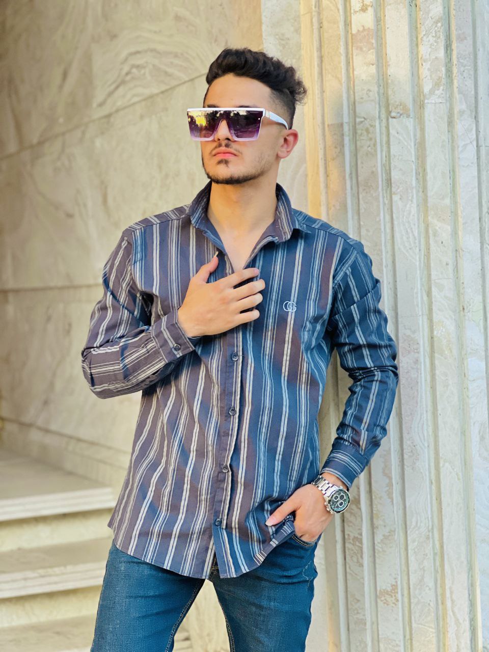 Men's cotton striped shirt2
