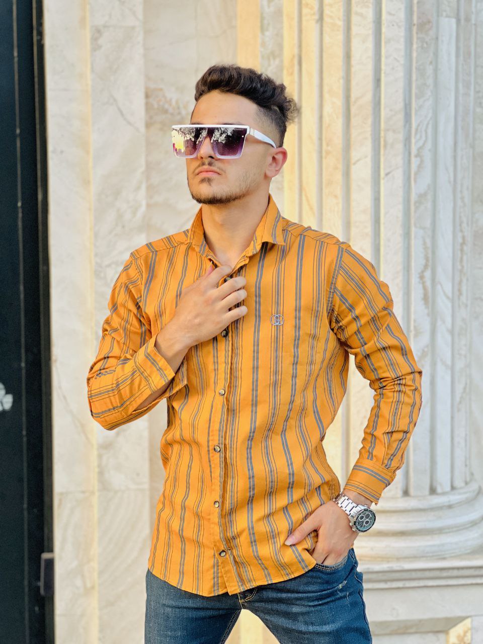 Men's cotton striped shirt3