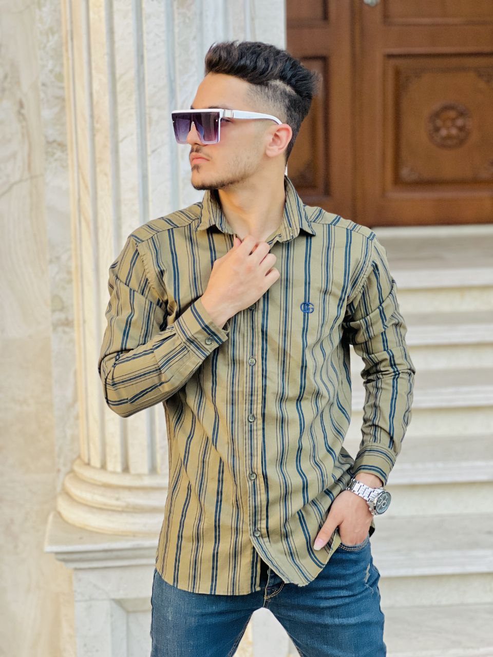 Men's cotton striped shirt4