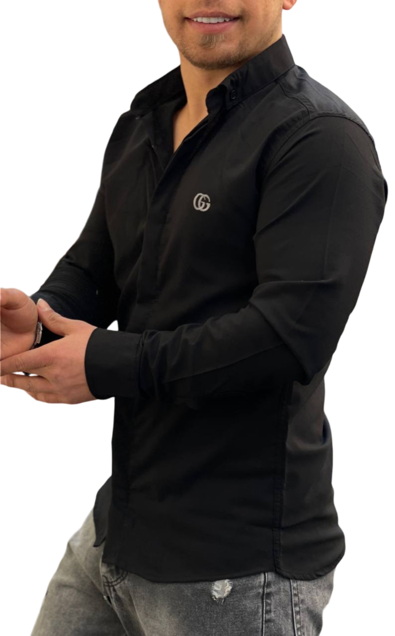 پیراهن مشکی دکمه مخفی