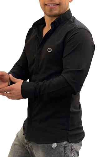 پیراهن مشکی دکمه مخفی