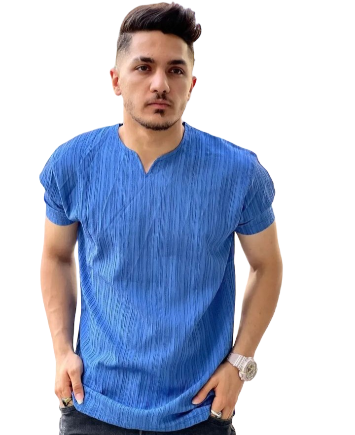 تیشرت یقه کوبایی ابی
