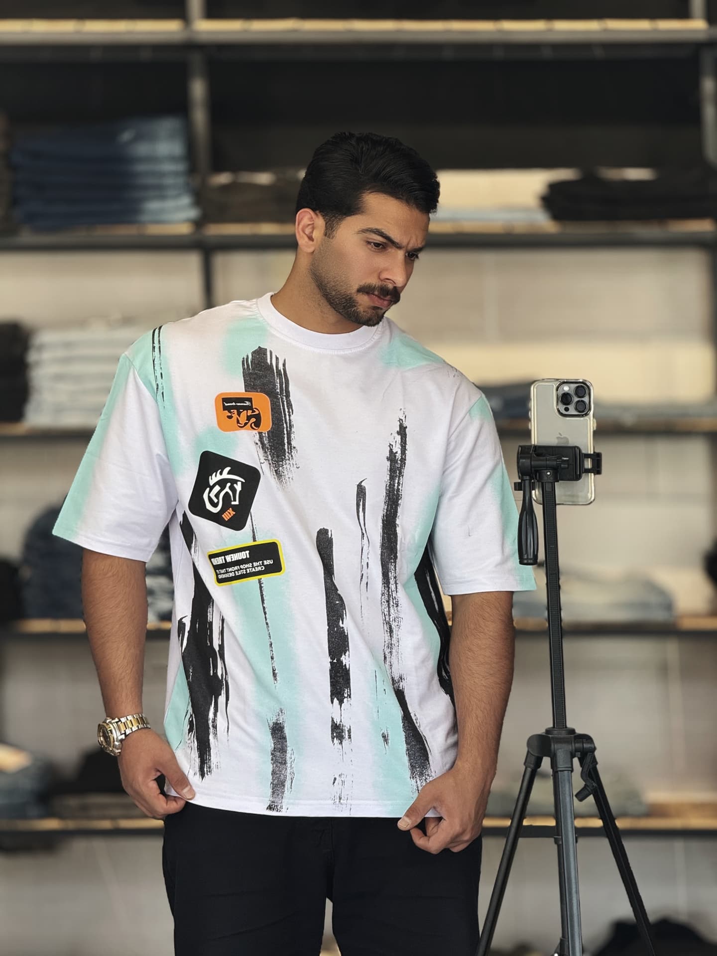 تیشرت رگه دار پارچه ماکان سفید